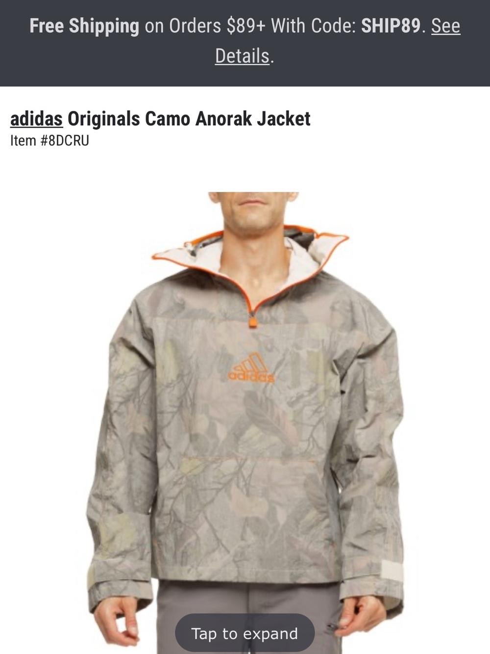 New adidas Gray Camo Anorak Jacket with Orange Accents